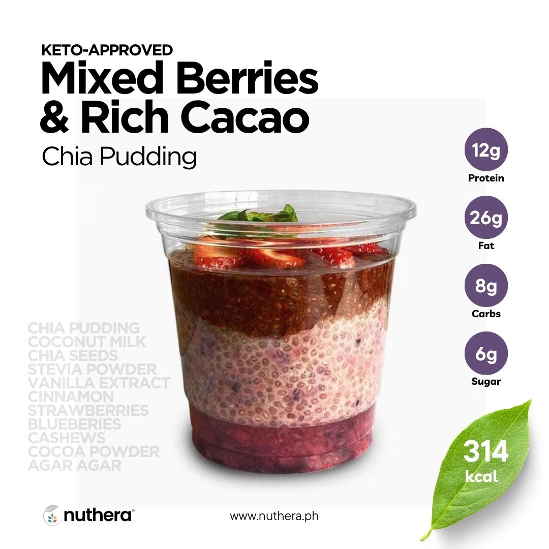 Mixed Berries & Rich Cacao Chia Pudding (Keto-approved)